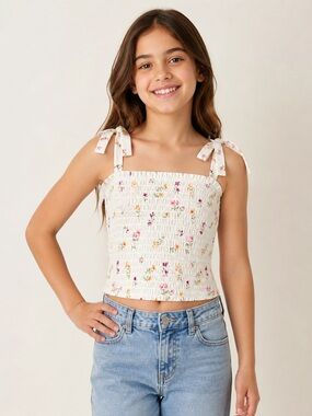 The Children’s Place Floral Smocked Crop Top Size 14 Tie Strap